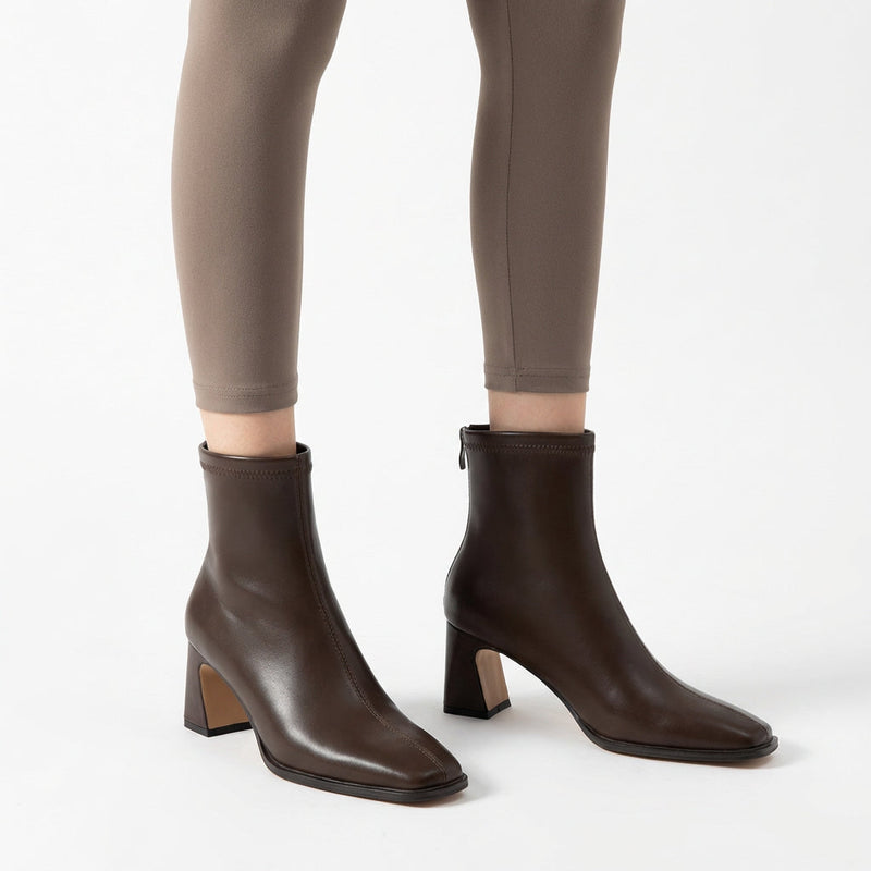 Bottes Courtes à Bout Carré Femme Vespera | Talon Bloc Sculpté, Fermeture Éclair au Dos
