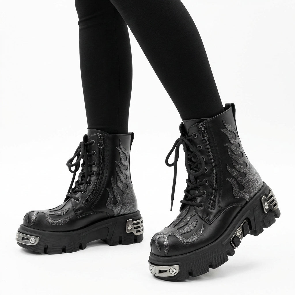 Bottes Courtes Épaisses Femme Virex | Plateforme Métallique, Lacets