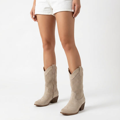 Bottes Western pour Femme Charlotte | Design Perforé d'Hiver, Chaleur Stylée