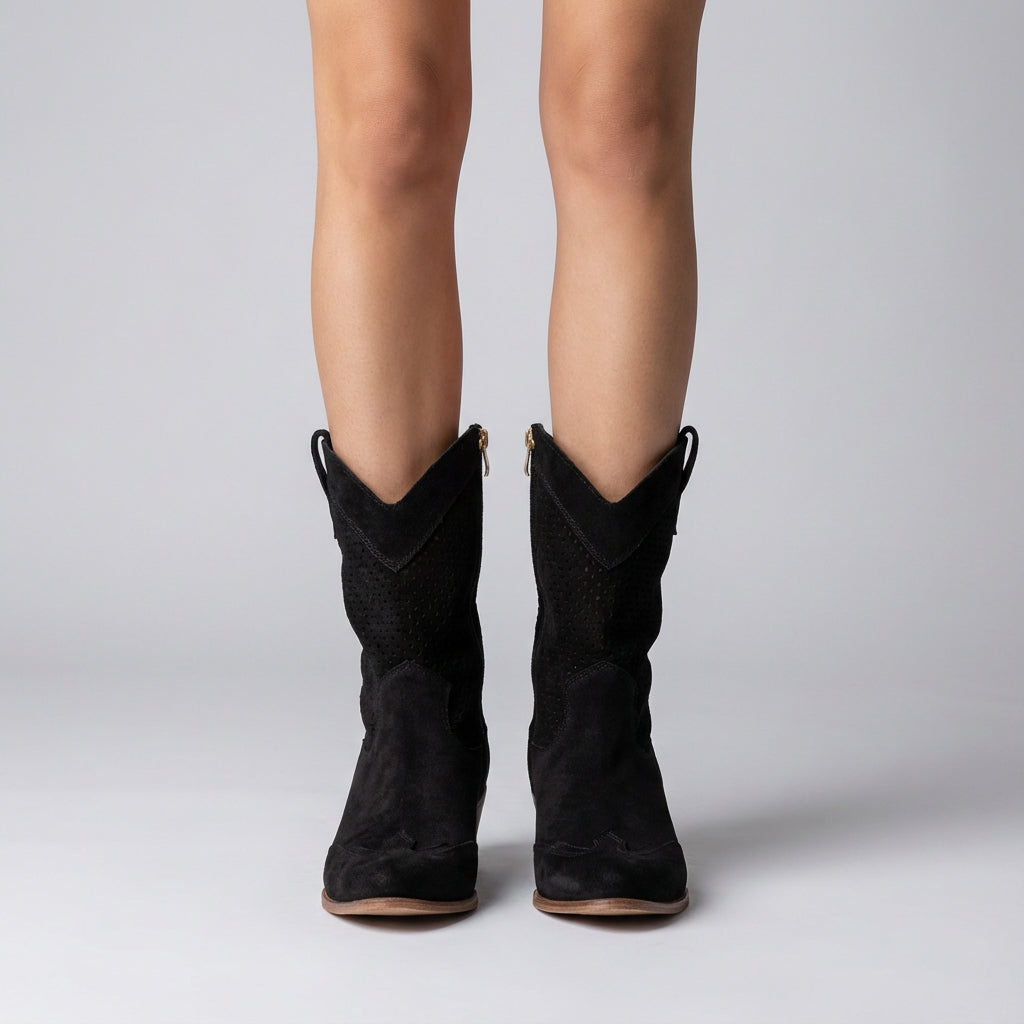 Bottes Western pour Femme Charlotte | Design Perforé d'Hiver, Chaleur Stylée