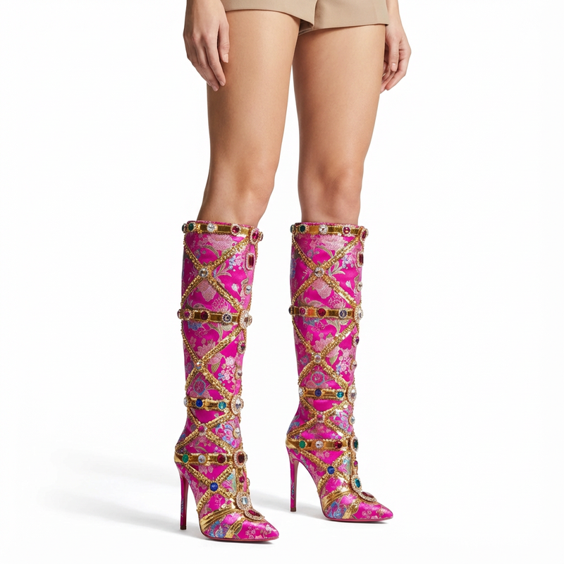 Bottes Hautes Femme Tesni | Imprimé Floral, Ornements Strass
