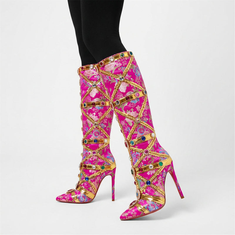 Bottes Hautes Femme Tesni | Imprimé Floral, Ornements Strass