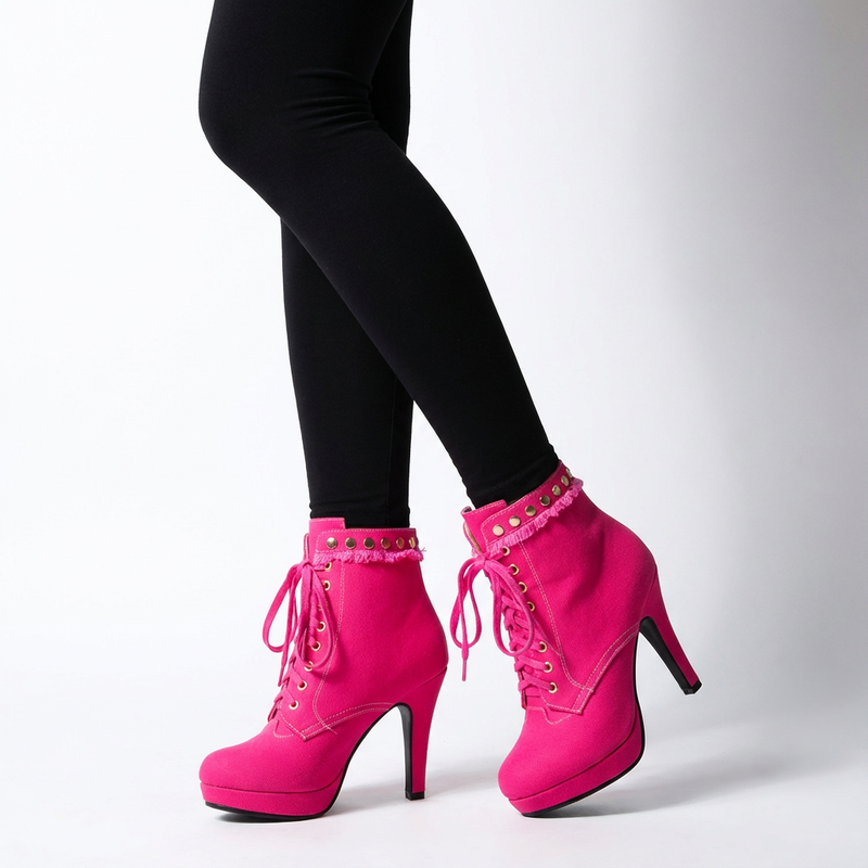 Bottes Courtes à Lacets Femme Lyra | Finition Denim, Talon Stiletto