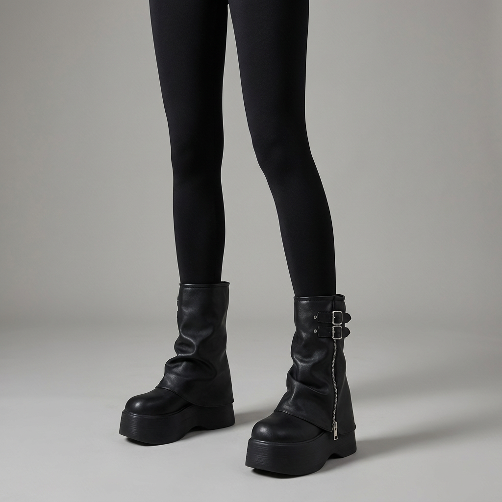 Bottes de Moto Épaisses Femme Sleek | Cuir Souple, Plateforme Haute