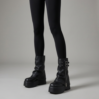Bottes de Moto Épaisses Femme Sleek | Cuir Souple, Plateforme Haute