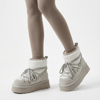 Bottes de neige noires pour femmes Bella | Cuir de vache, chaudes et élégantes