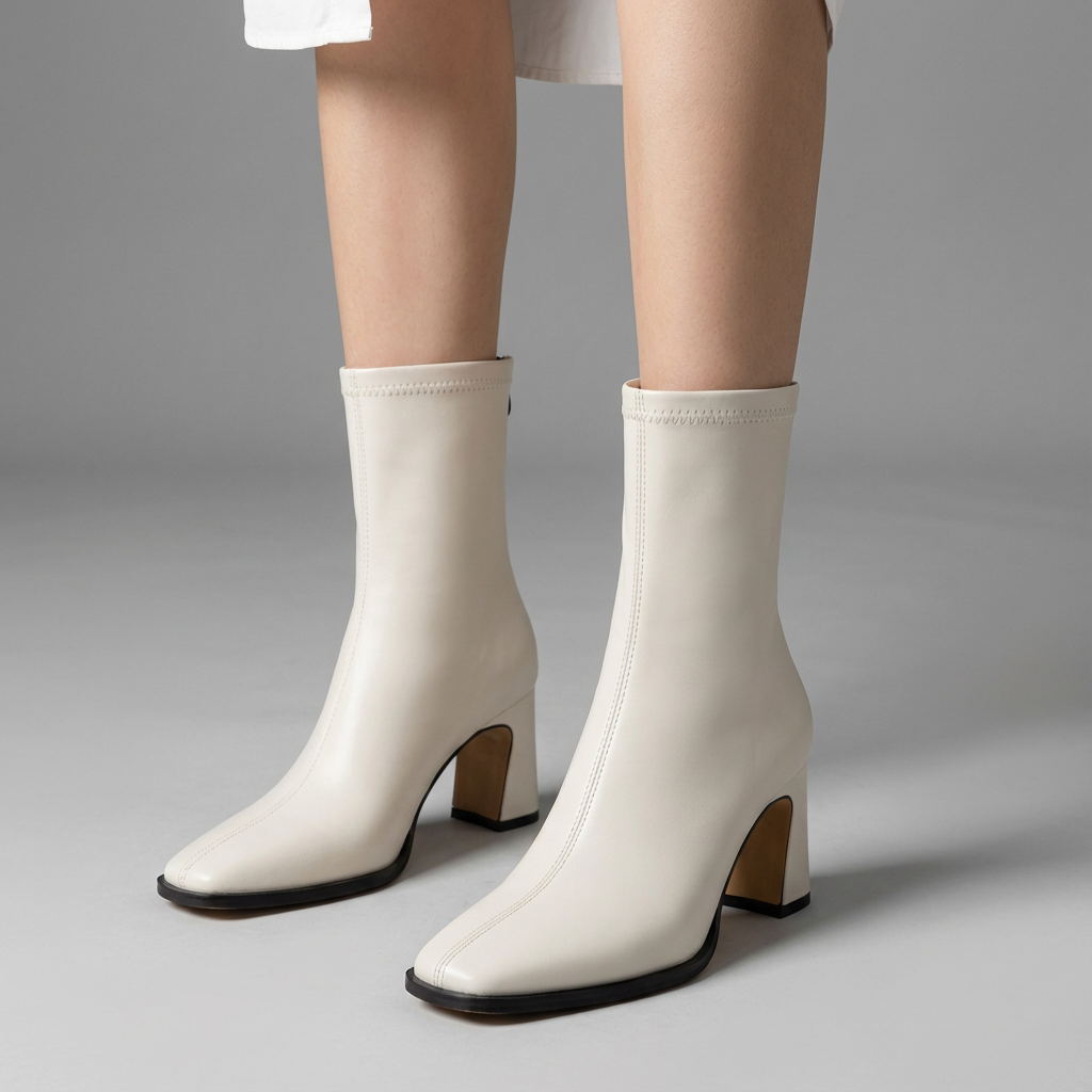 Bottes Courtes à Bout Carré Femme Vespera | Talon Bloc Sculpté, Fermeture Éclair au Dos