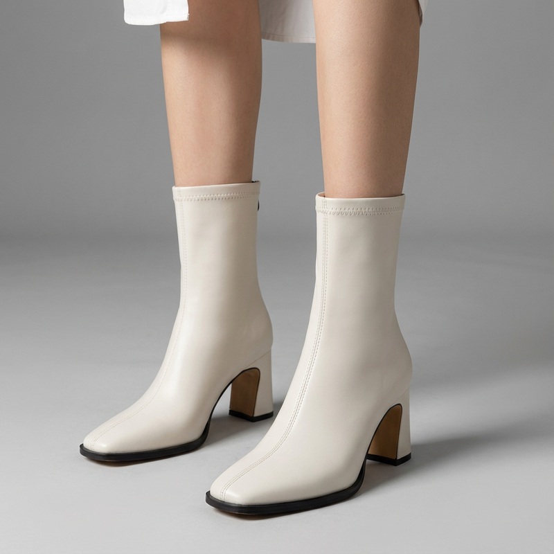 Bottes Courtes à Bout Carré Femme Vespera | Talon Bloc Sculpté, Fermeture Éclair au Dos