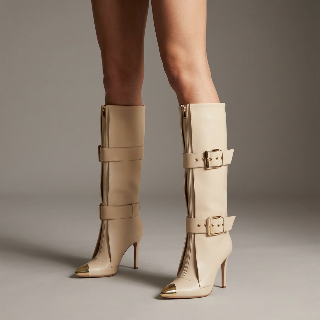 Bottes noires montantes pour femmes Evelyn | Talons stilettos, bout pointu