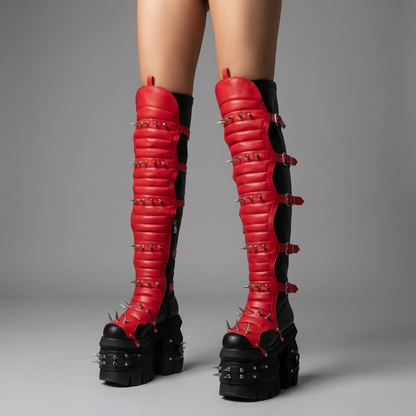 Bottes montantes punk Tank pour femmes | Design à rivets, cuir synthétique