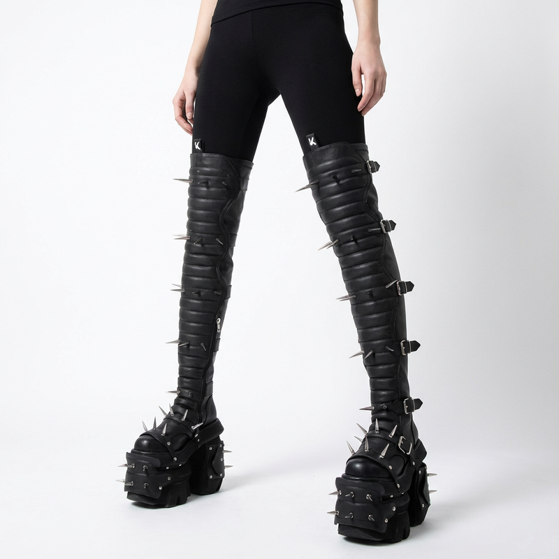 Bottes montantes punk Tank pour femmes | Design à rivets, cuir synthétique
