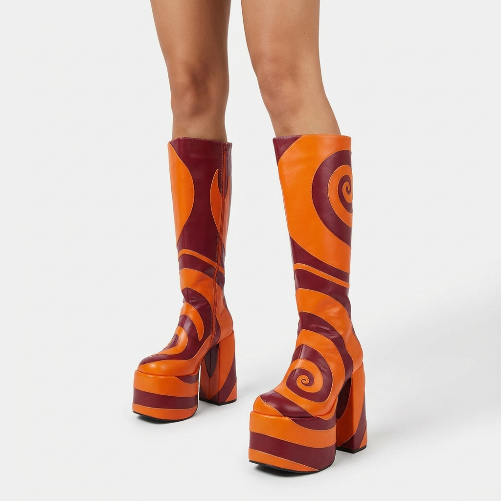 Bottes montantes Pika pour femmes | Talon haut épais, design bicolore