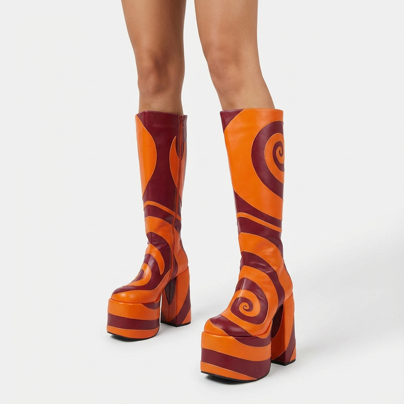 Bottes montantes Pika pour femmes | Talon haut épais, design bicolore