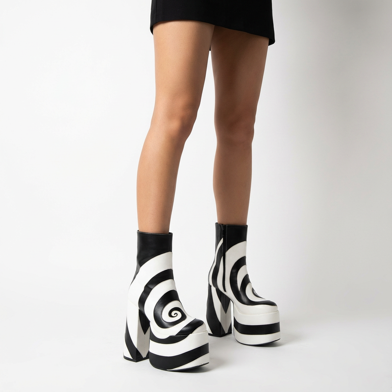 Bottes montantes Pika pour femmes | Talon haut épais, design bicolore