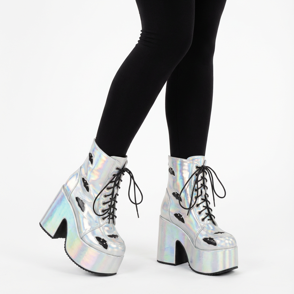 Bottes punk noires Tina pour femmes | Semelle épaisse, design à lacets