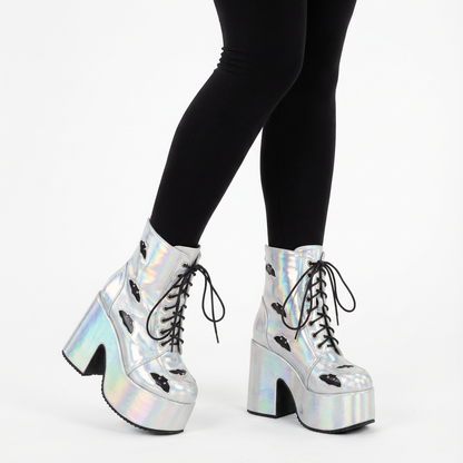 Bottes punk noires Tina pour femmes | Semelle épaisse, design à lacets