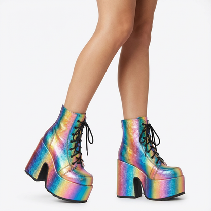 Bottes punk noires Tina pour femmes | Semelle épaisse, design à lacets