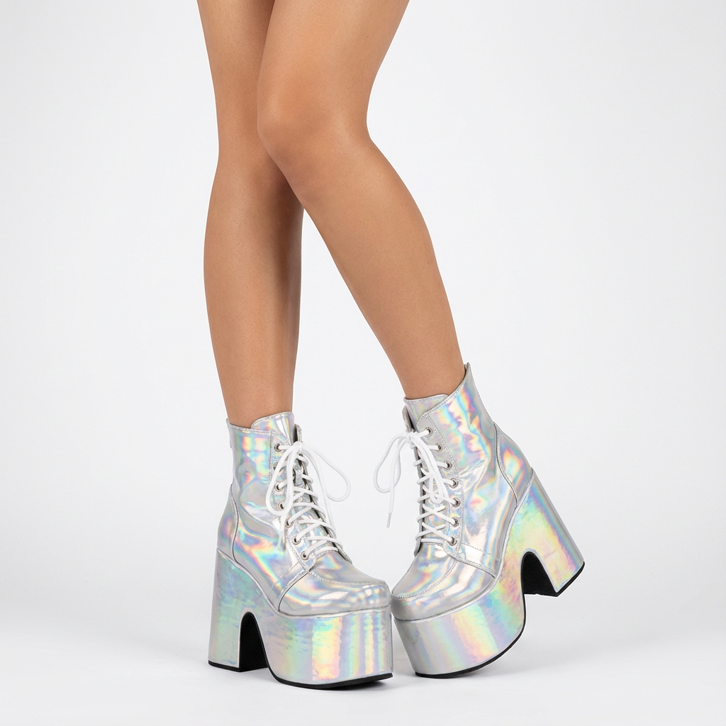 Bottes punk noires Tina pour femmes | Semelle épaisse, design à lacets