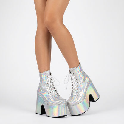 Bottes punk noires Tina pour femmes | Semelle épaisse, design à lacets