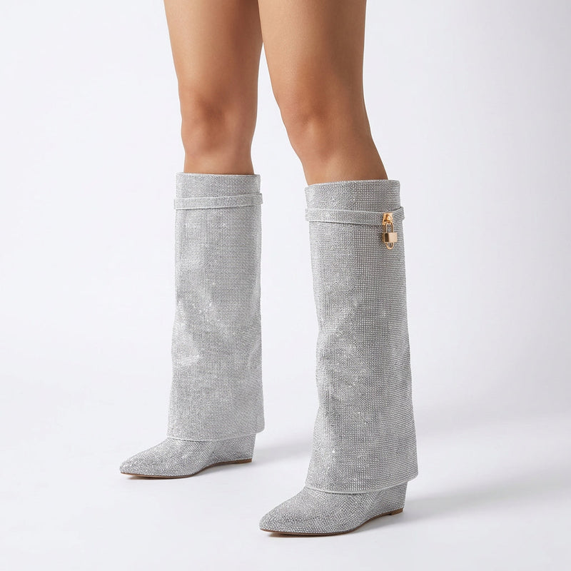 Bottes montantes pour femmes Rina | Ornements en strass, finition scintillante