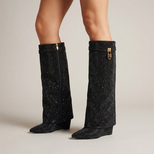 Bottes montantes pour femmes Rina | Ornements en strass, finition scintillante