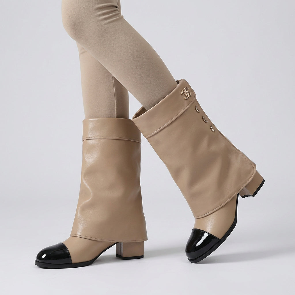 Bottines à talons épais pour femmes Ava | Cuir de peau de vache, design color-block