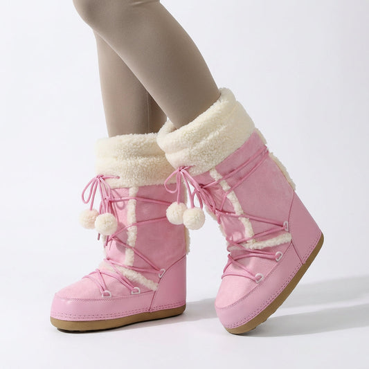 Bottes de neige pour femmes Pinky | Peluche chaude, bottes d'hiver confortables à plateforme