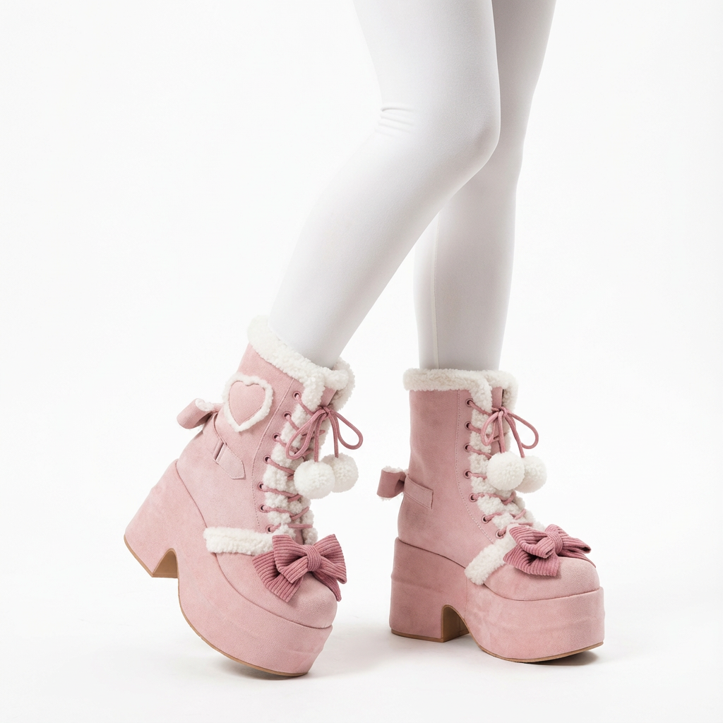 Bottes de Neige à Plateforme Fille Luna | Bordure en Fourrure Synthétique, Lacets avec Nœud