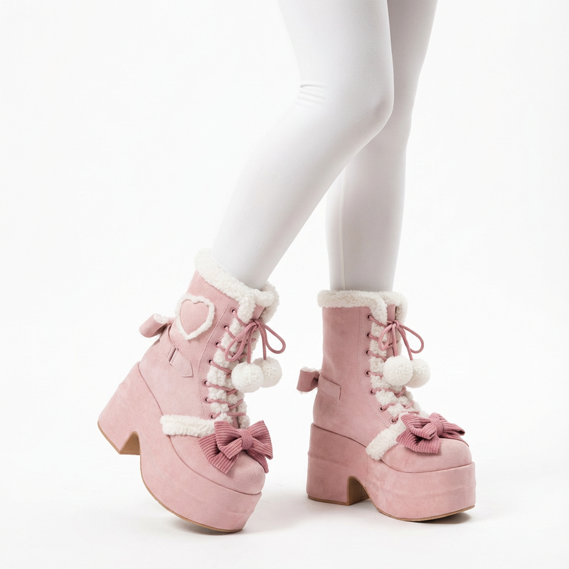 Bottes de Neige à Plateforme Fille Luna | Bordure en Fourrure Synthétique, Lacets avec Nœud