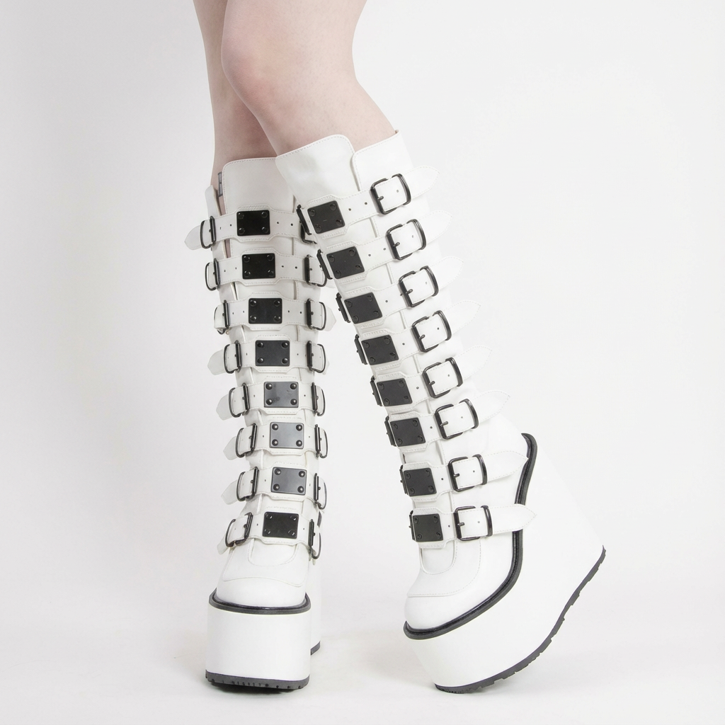 Bottes moto punk pour femmes | Design compensé, détail boucle de ceinture
