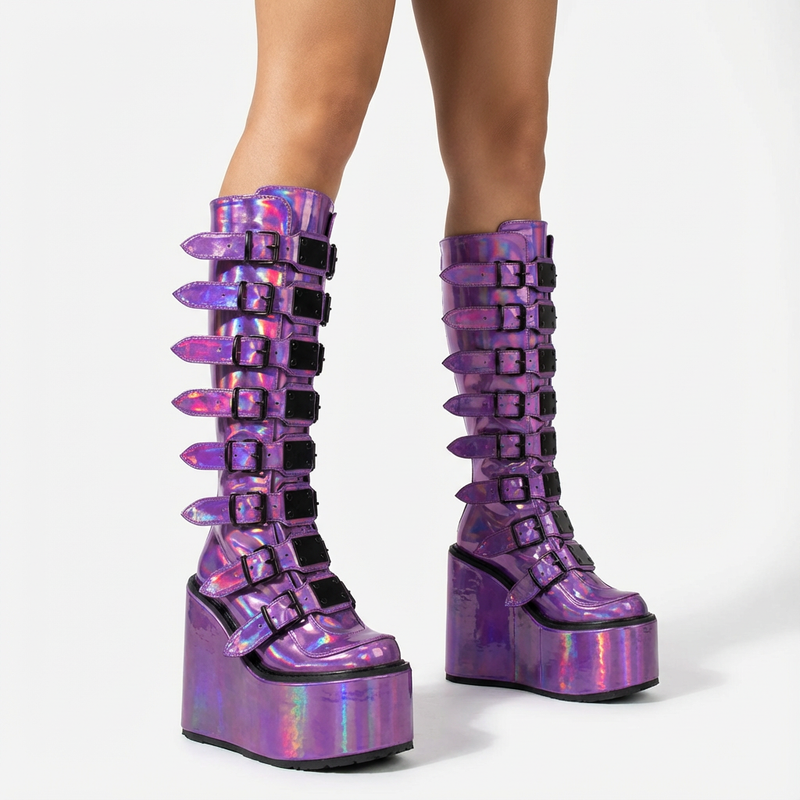 Bottes moto punk pour femmes | Design compensé, détail boucle de ceinture