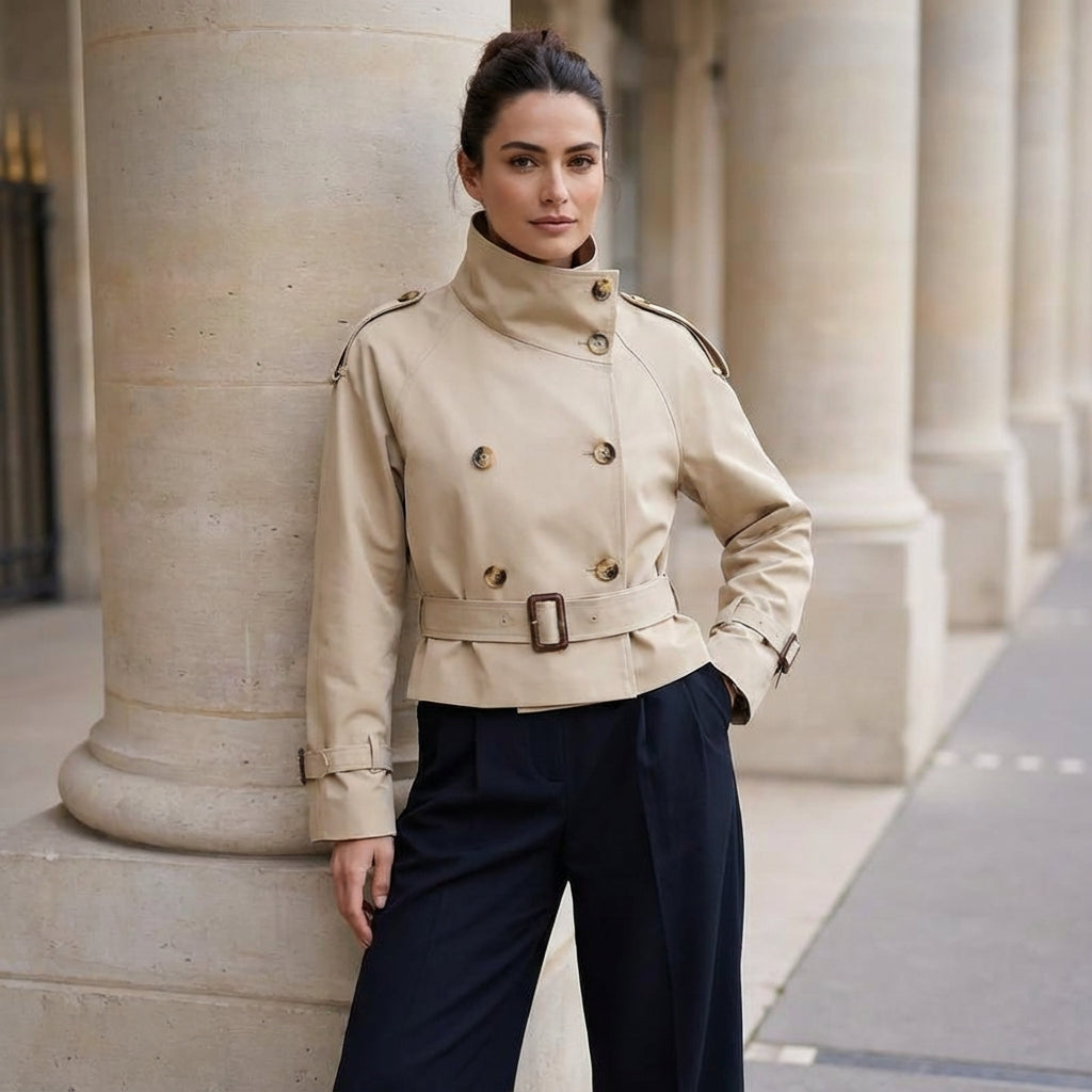 Trench court pour femmes Elena | Taille ceinturée, design croisé double
