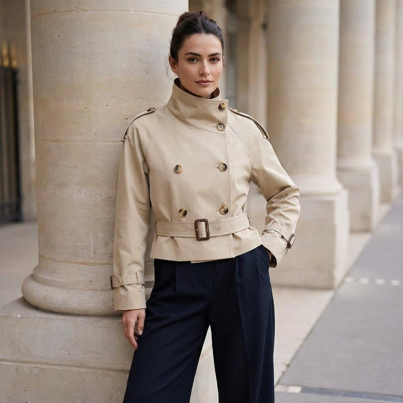 Trench court pour femmes Elena | Taille ceinturée, design croisé double