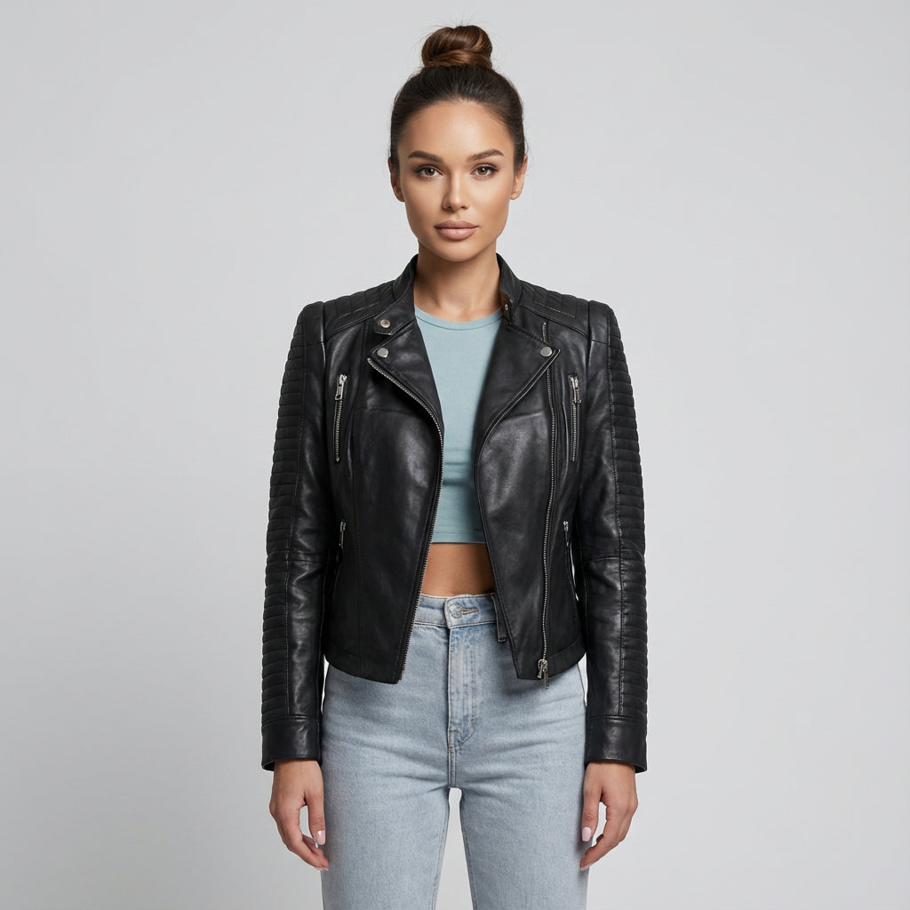 North Jade Women's Biker Jacket | Quilted Faux Leather, Casual Chic