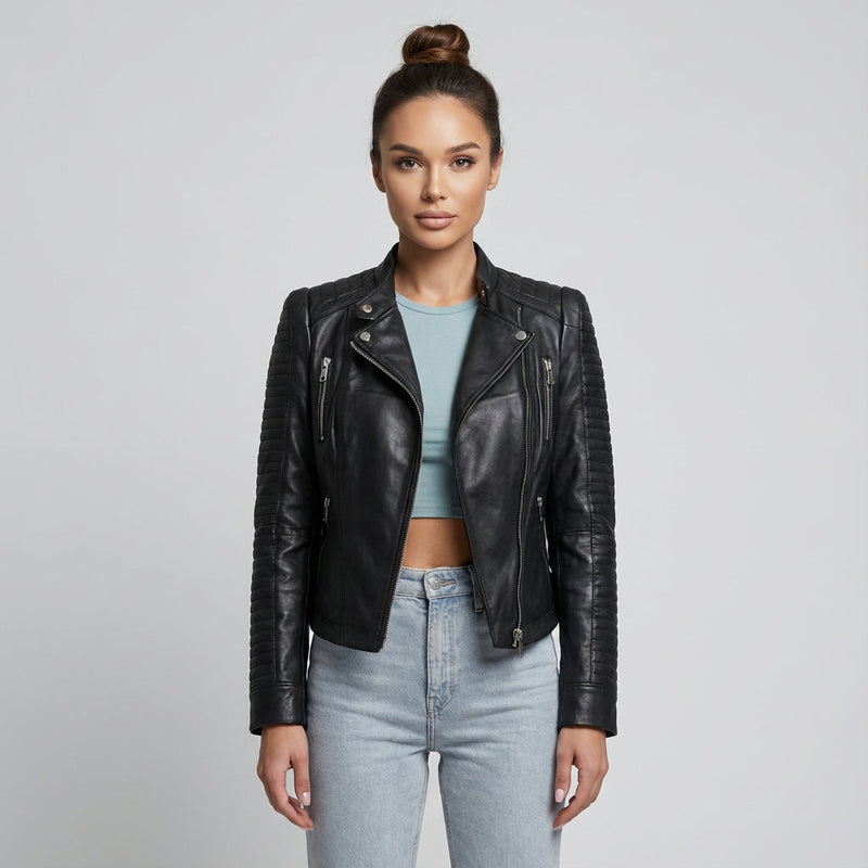 North Jade Women's Biker Jacket | Quilted Faux Leather, Casual Chic
