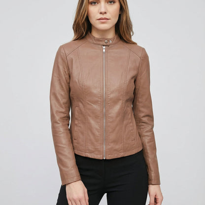 Everly Women's Leather Jacket | Zippered Biker Design, Fitted Silhouette