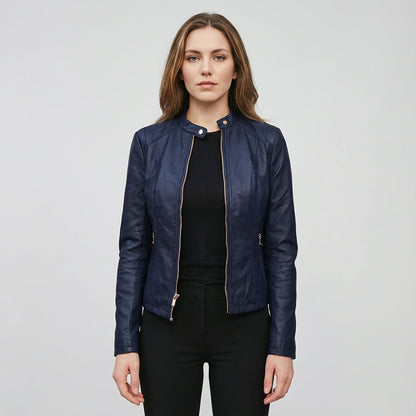 Everly Women's Leather Jacket | Zippered Biker Design, Fitted Silhouette