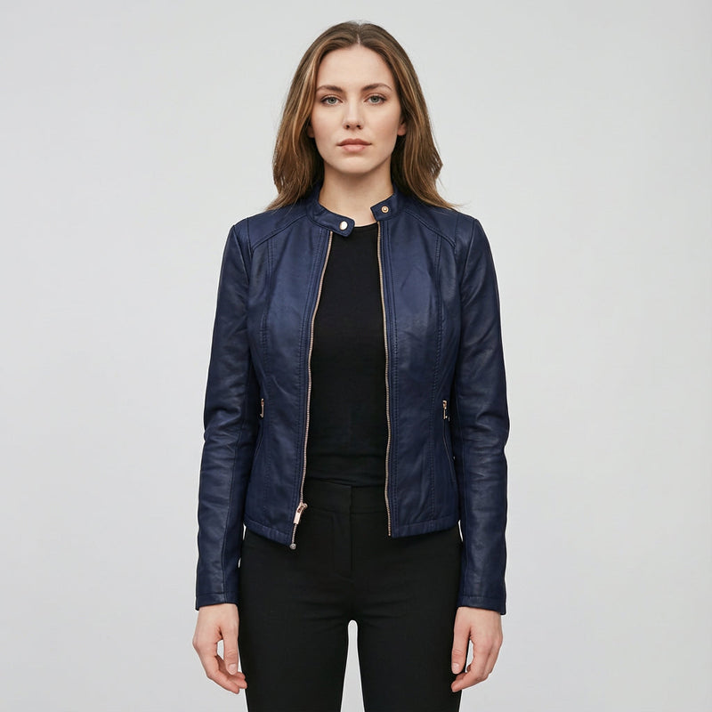 Everly Women's Leather Jacket | Zippered Biker Design, Fitted Silhouette