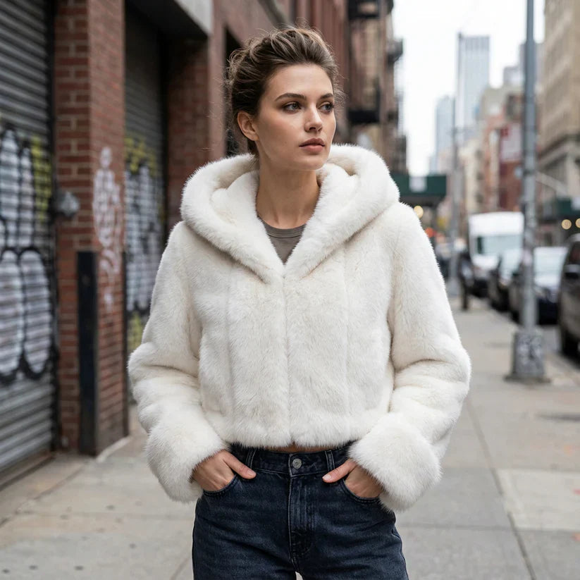 Chaqueta de Piel Sintética para Mujeres Lyra | Capucha Oversized, Silueta Acolchada