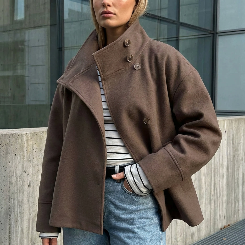 Clara Women’s Stand Collar Jacket | Button-Front Closure, Short Length