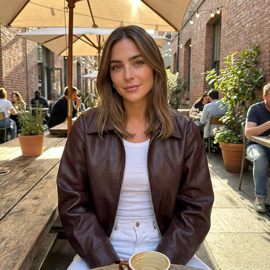 Veste courte en cuir femme Marina | Fermeture zippée devant, col à revers