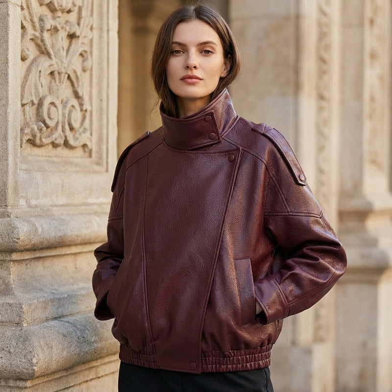 Lucille Asymmetrical Leather Jacket | Oversized, Asymmetrical front closure