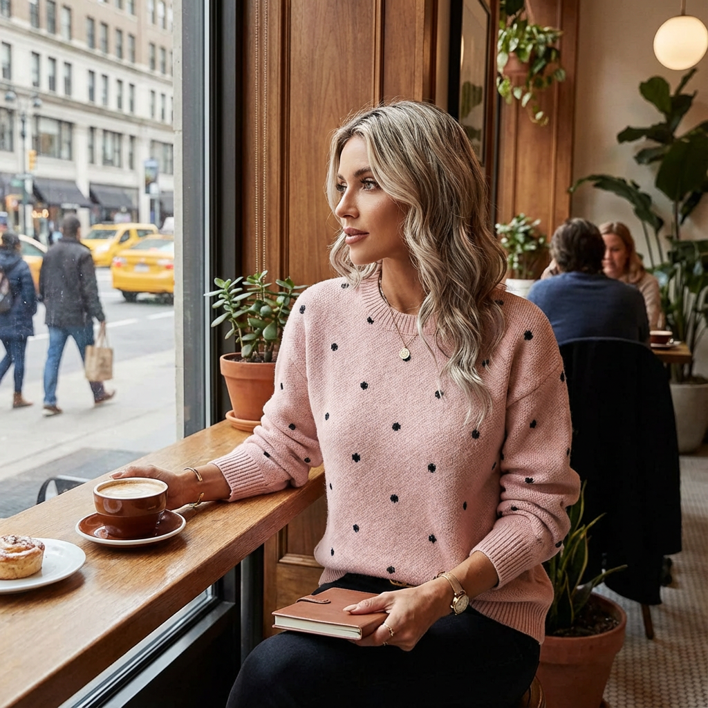 Pull Tricot Femme Dotte | Col Rond, Motif à Pois