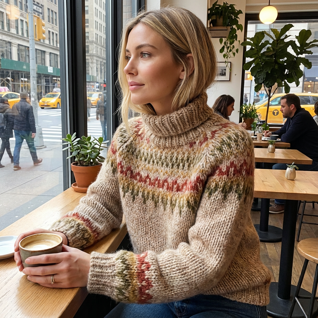 Pull Tricot Nordique Femme Aureline | Col Roulé, Motif Héritage