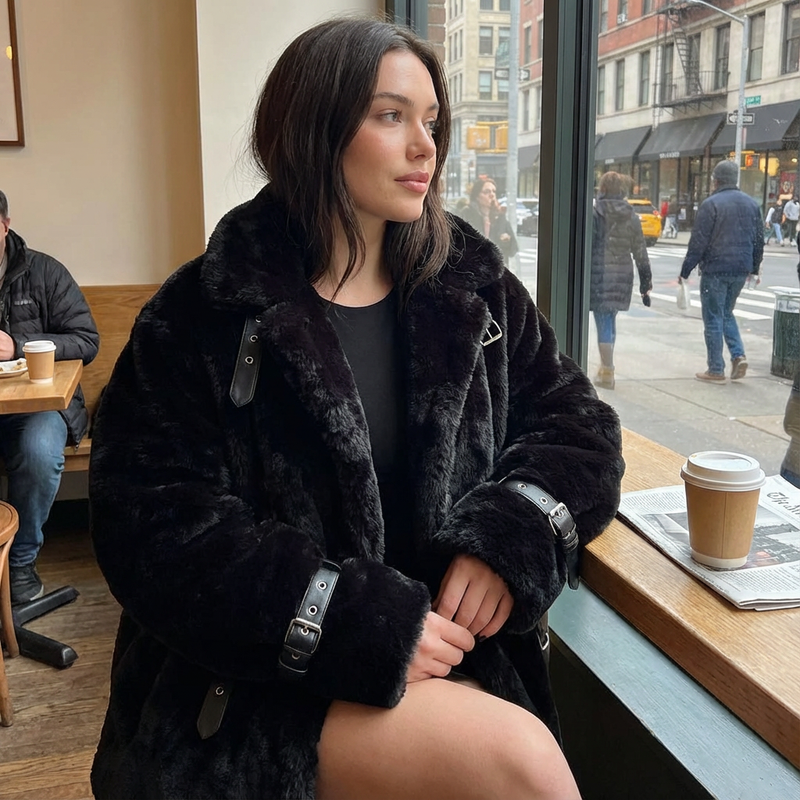 Slate Luna Women's Faux Fur Coat | Thick and Warm, Casual Winter Outerwear