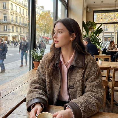 Manteau d'hiver double face Dura | Fausse fourrure marron réversible, style vintage américain