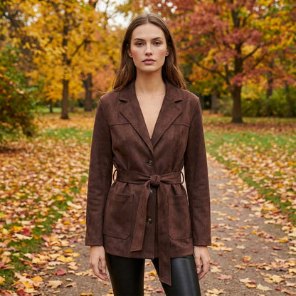 Blazer en daim pour femmes Elena | Taille ceinturée, col à revers