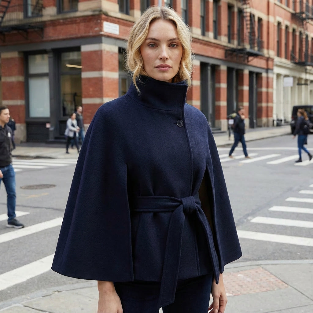 Willow Elowen Women’s High-Neck Cape Jacket | Belted Waist, Cape Silhouette