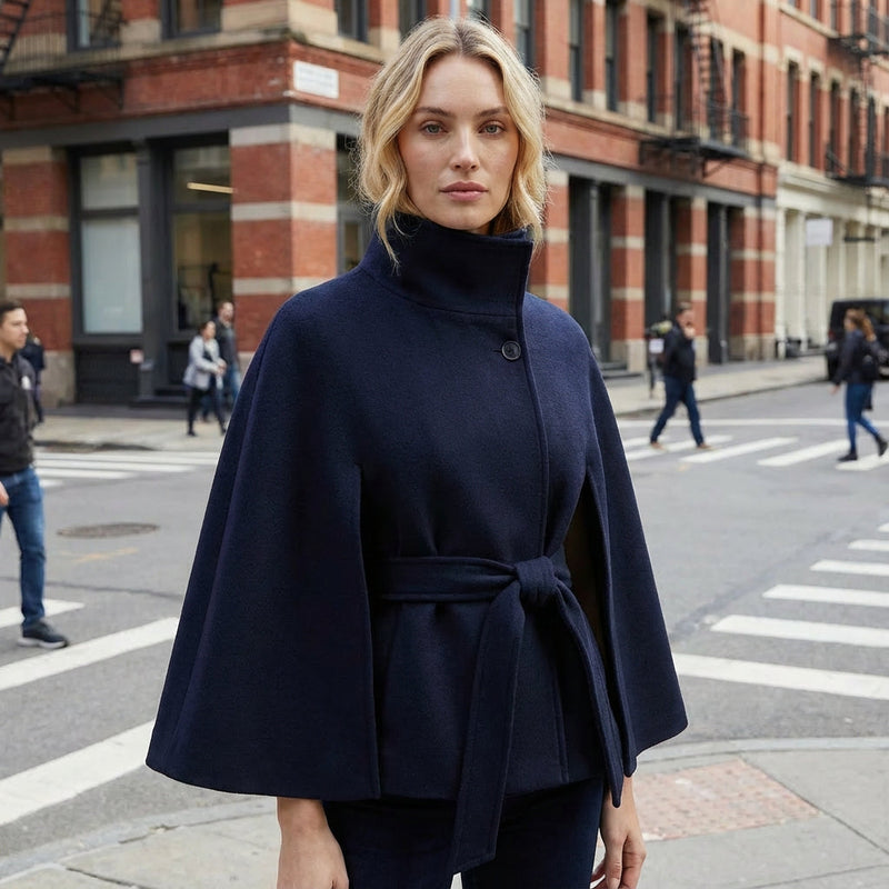 Willow Elowen Women’s High-Neck Cape Jacket | Belted Waist, Cape Silhouette