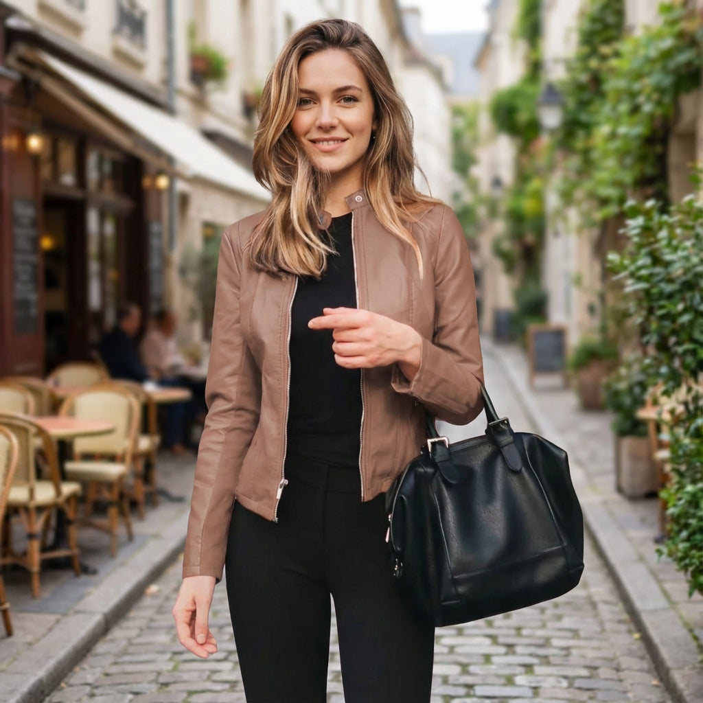 Everly Women's Leather Jacket | Zippered Biker Design, Fitted Silhouette